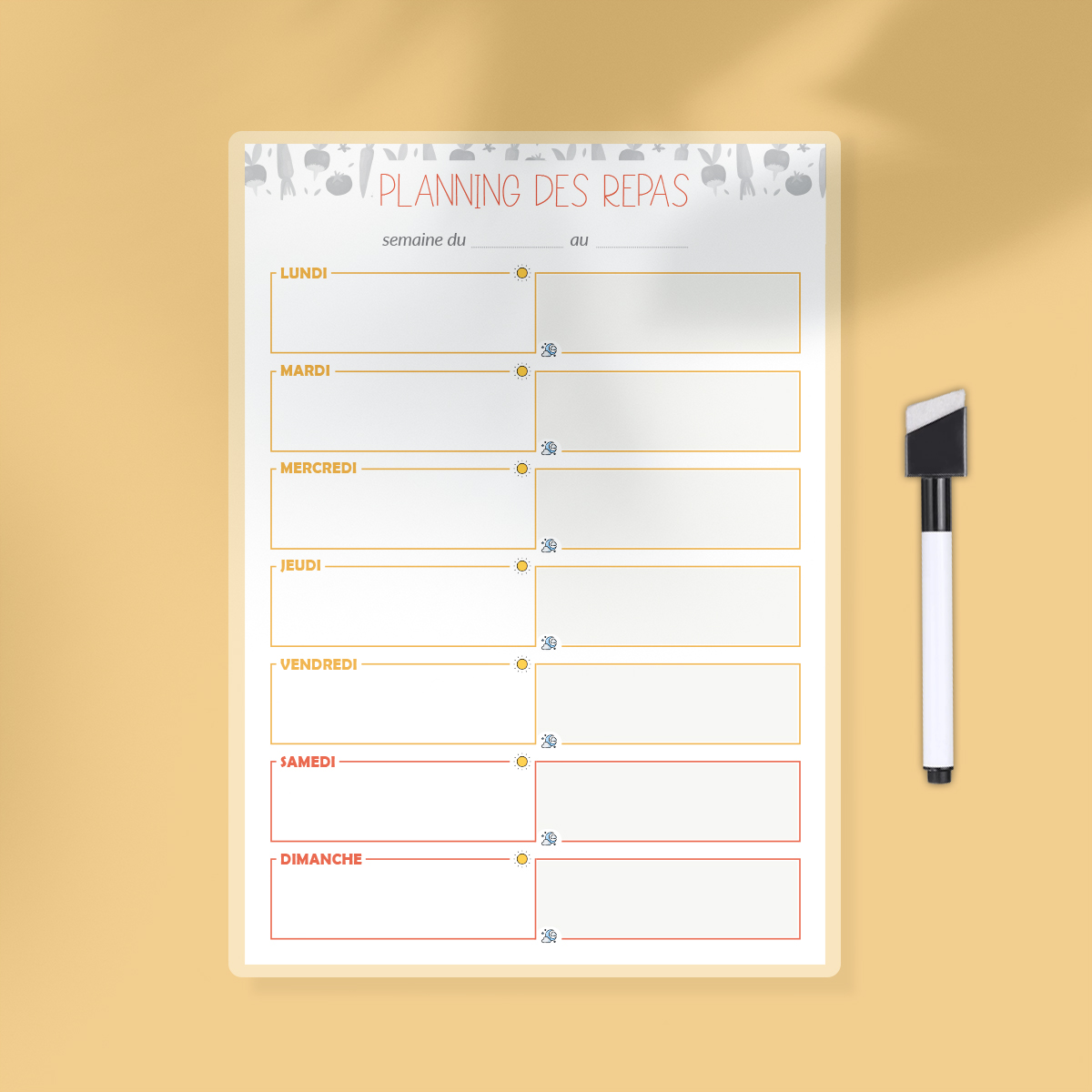 Planning des repas effaçable (modèle ocre)