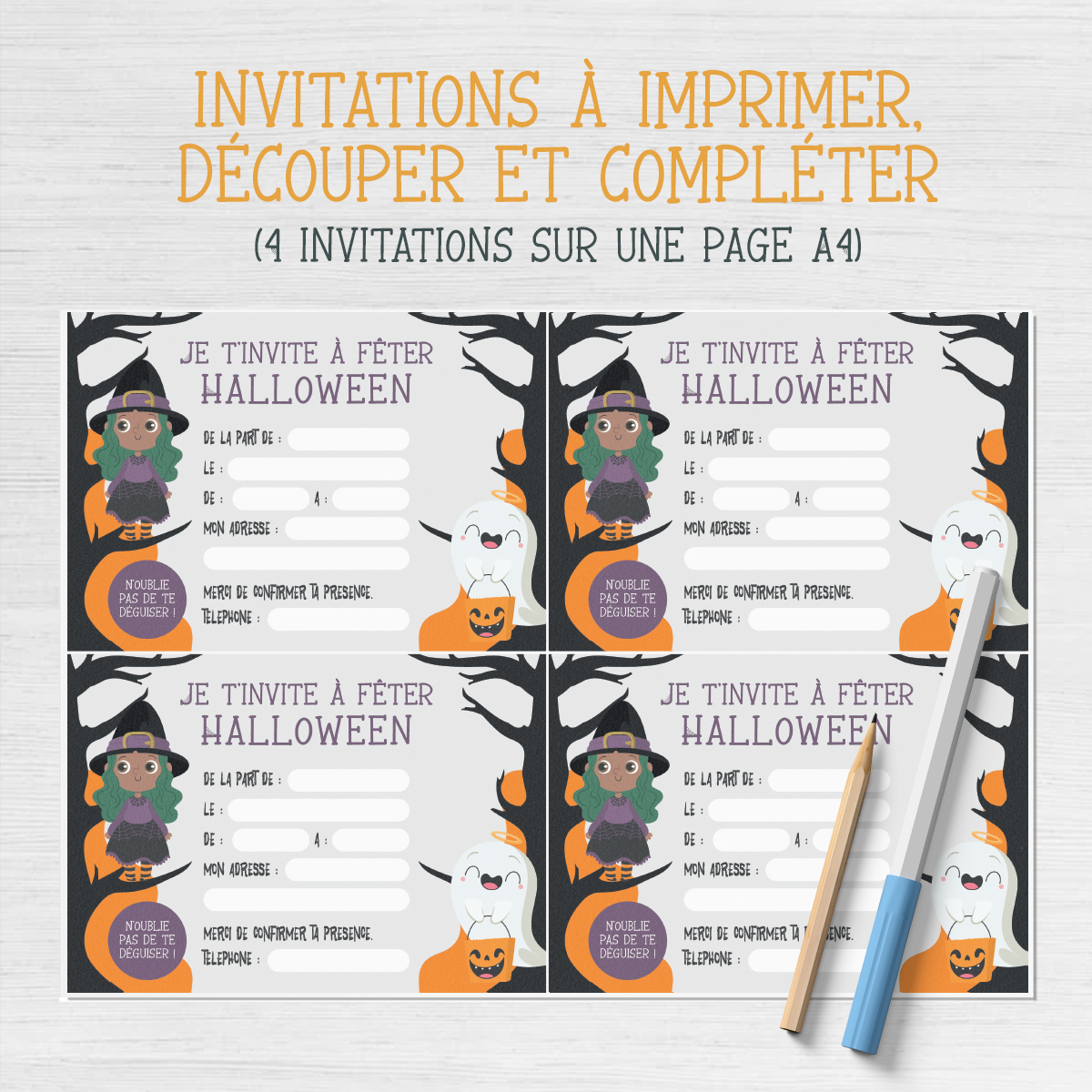 Carte d'invitation anniversaire ou fête à gratter - halloween
