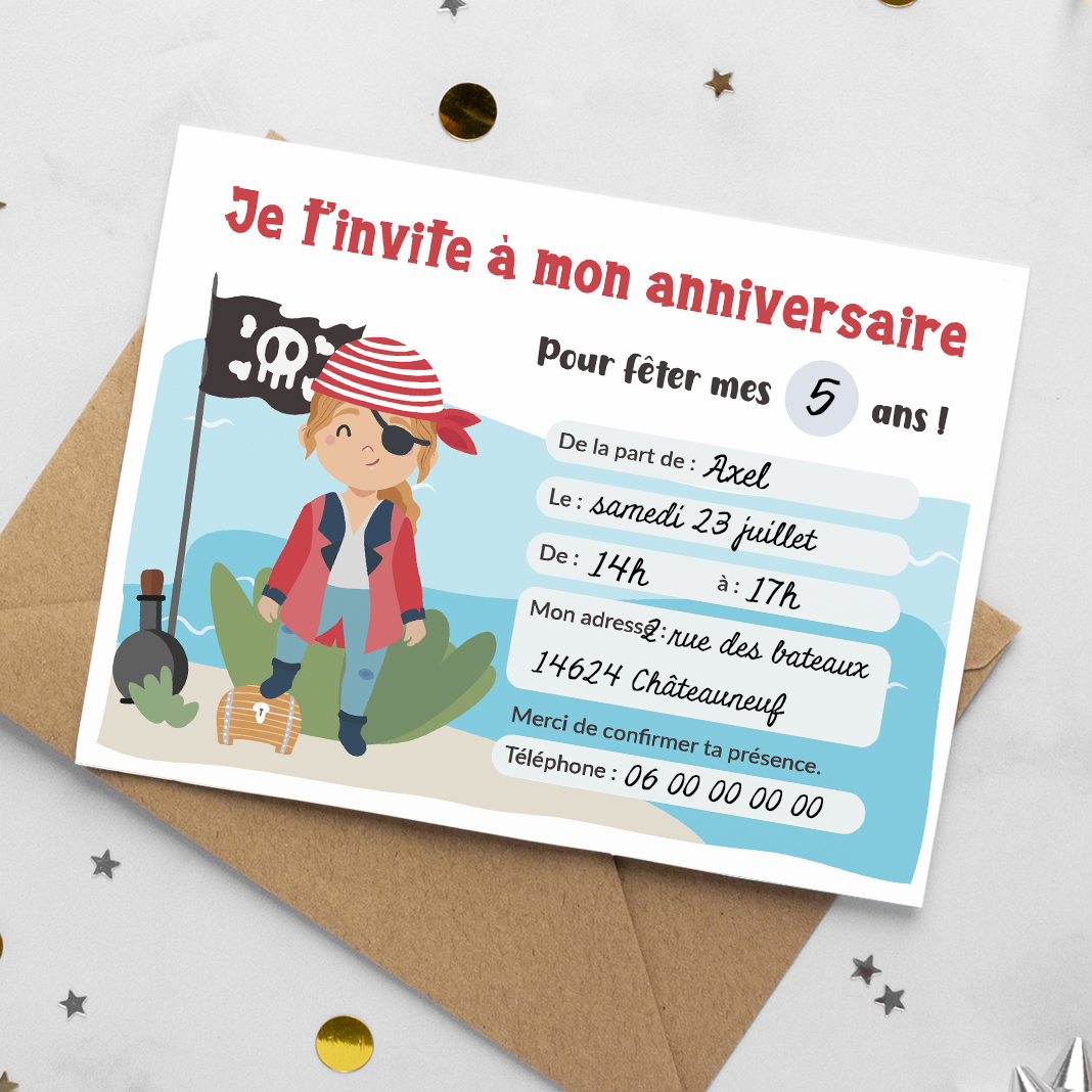 Carte d'invitation d'anniversaire 5 ans