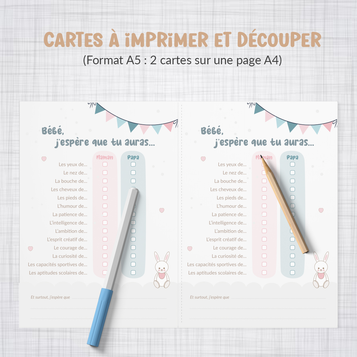 Cartes de jeu pour baby shower à télécharger et imprimer